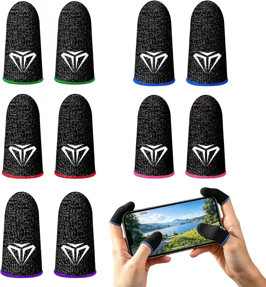 Set van 10 Mobiele Gaming Vinger Mouwen met Opbergcase, Zilvervezel, Touchscreen, Duim Cover, Anti-Zweet, Ademend, Geschikt voor Alle Games, Perfect voor Gamers