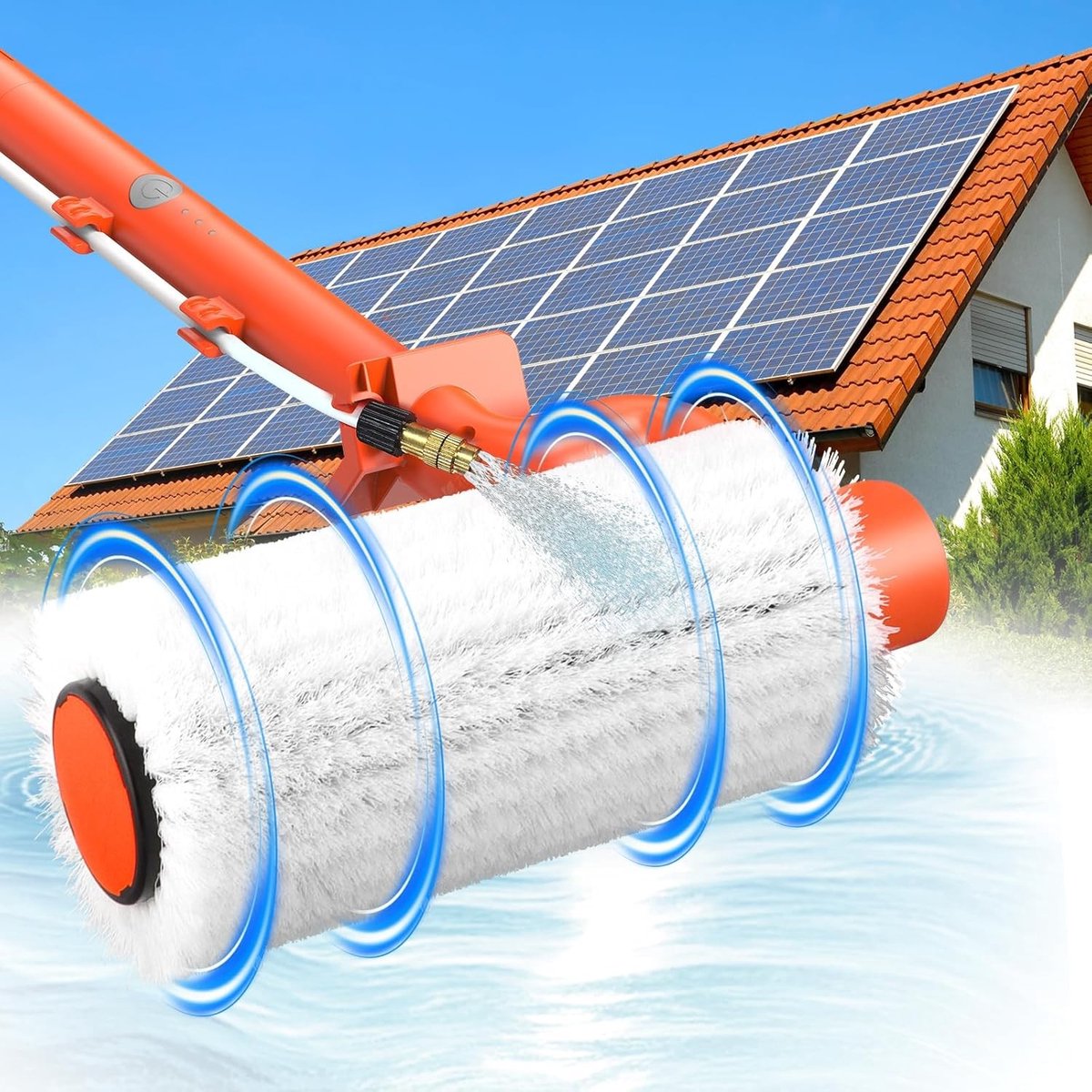 Telescoopsteel Ramenwassen - Oranje - 6,5 m - Elektrische Reinigingsborstel - Voor Zonnepaneel en Ramen