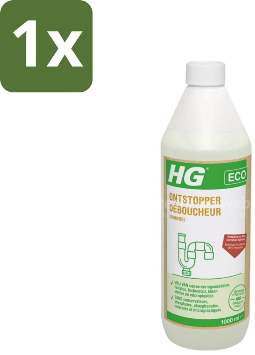 1 x HG Eco Ontstopper 1 liter - Ontstopper - Verstopping - Afvoer - Milieuvriendelijk - Conserveringsmiddelen