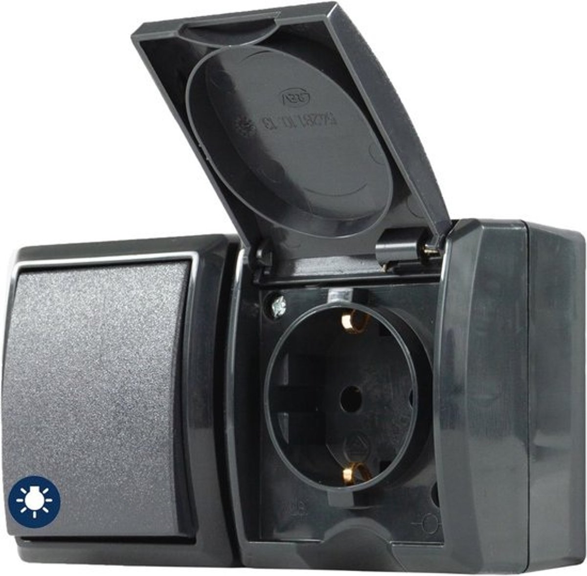 Stopcontact met Schakelcombi IP44 - Waterdicht, Tweepolig, Antraciet