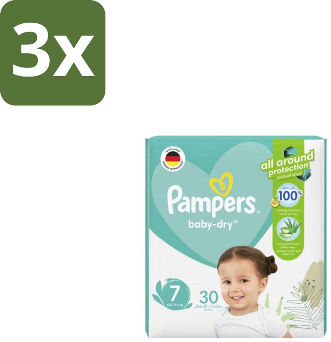 3 x Pampers – Luiers – Active Baby Dry Maat 7 – 30 Luiers - Luiers Voor Baby - Droge Huid - Comfortabele Luiers - Langdurige Droogheid - Peuters Luiers
