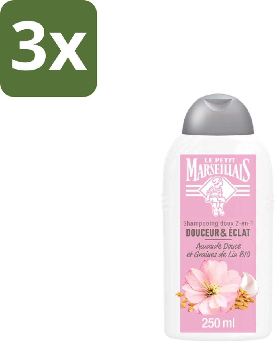 3 x Le Petit Marseillais – Shampoo – Amande Douce & Graines de Lin Bio – 250 ml - Shampoo Amande Douce - Shampoo Linzaad - Shampoo Bio - Shampoo Voor Fijn Haar - Shampoo Voor Normaal Haar