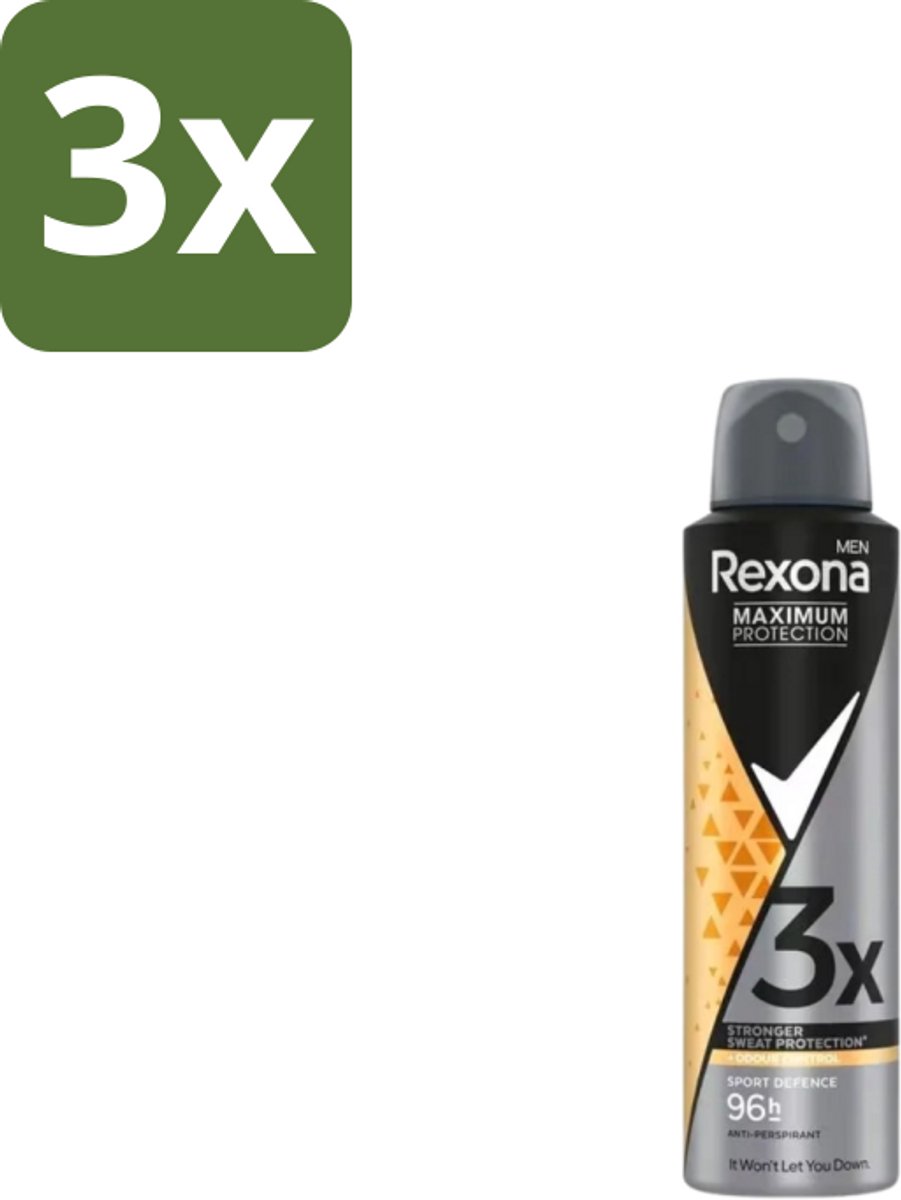 3 x Rexona – Deodorant Spray – Maximum Protection Sport Defence – 150 ml - Sport Deodorant - Sportdefensie - Transpiratiebestendig - Frisheid - Sportgeur