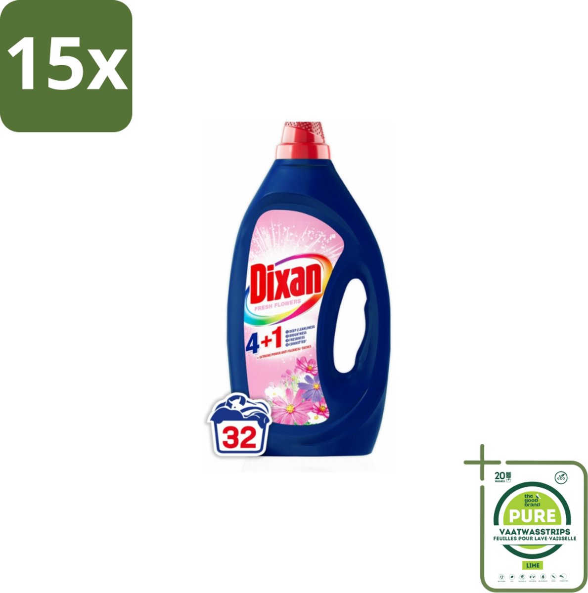 15 x Dixan – Vloeibaar Wasmiddel – Color Fresh Flowers – 1440 ml - Grootverpakking - Kleurbehoud - Vlekkenverwijdering - Frisse Geur - Wasmiddel - Wasbeurt