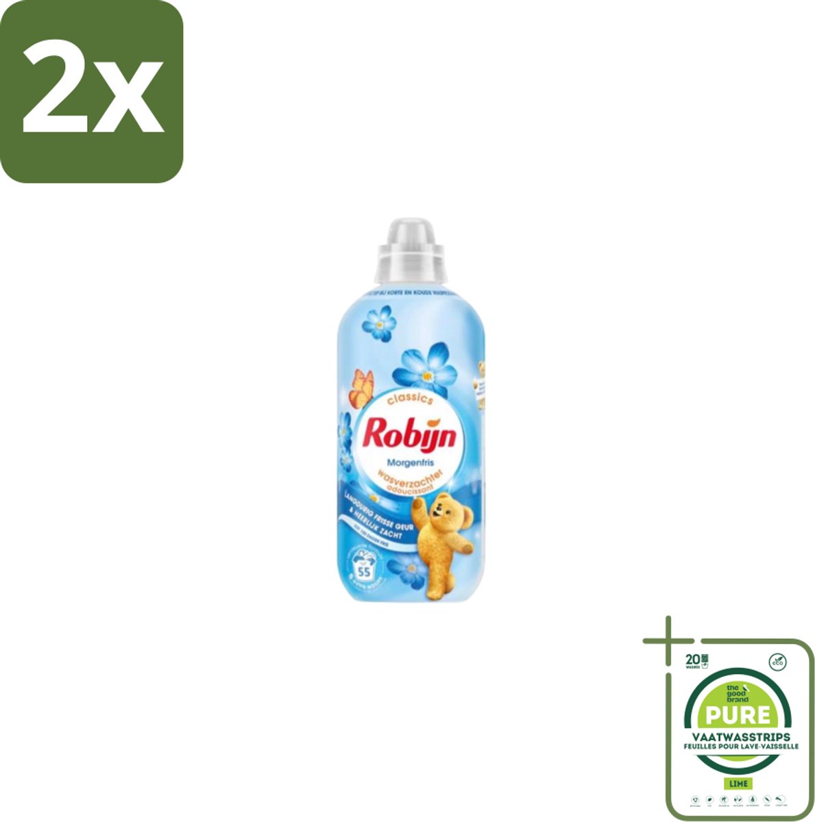 Robijn – Wasverzachter – Morgenfris – 1,1 L - Voordeelverpakking - 2 stuks - Wasverzachter - Wasverzachter morgenfris