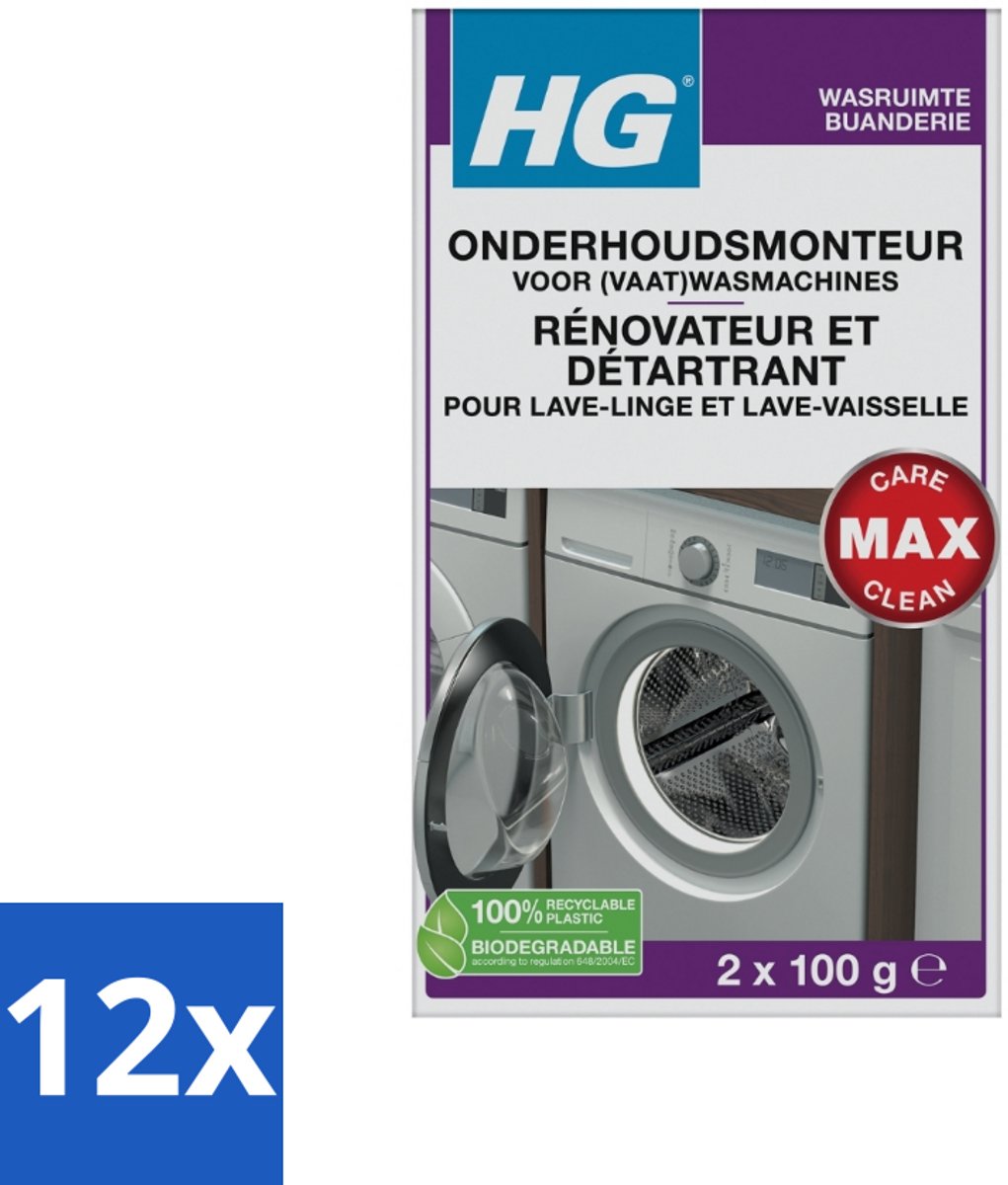 12 x HG Onderhoudsmonteur Voor (Vaat)Wasmachines 200 ml - Wasmachine Onderhoud - Vaatwasser Onderhoud - Kalk Verwijderaar - Vuil Verwijderen - Wasmachine Reiniging