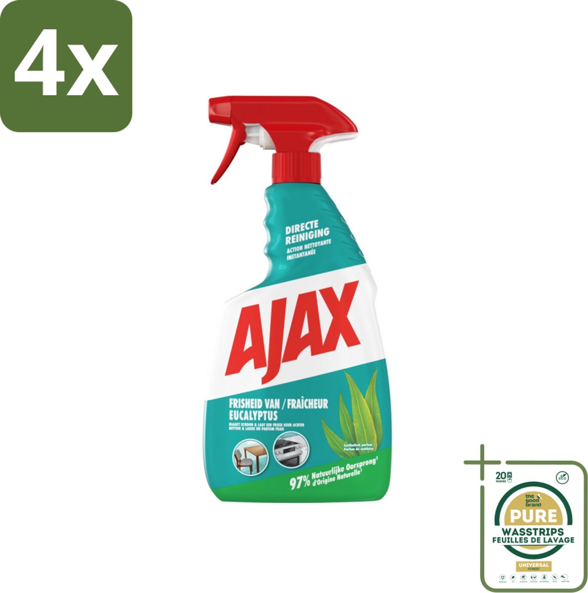 Ajax – Multi-Purpose Spray – Eucalyptus – 750 ml - Voordeelverpakking - 4 stuks - Allesreiniger - Krachtige reiniger