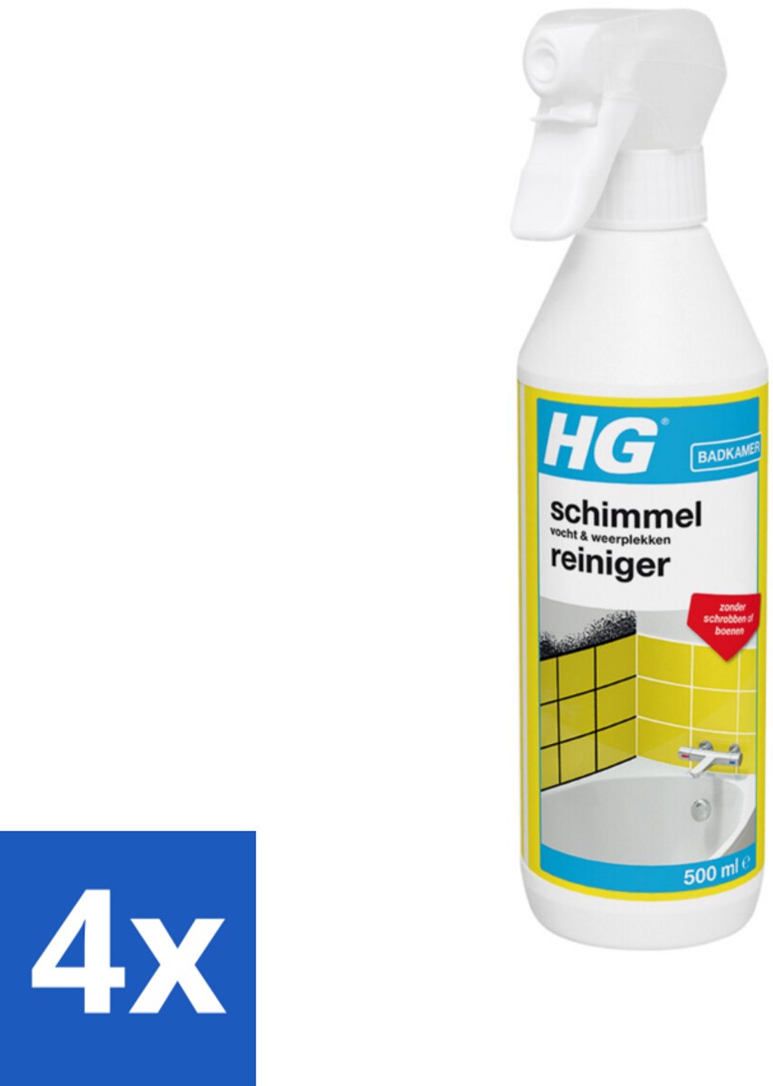 4 x HG Schimmel-, Vocht- en Weerplekkenreiniger 500 ml - Schimmelreiniger - Schimmel Verwijderen - Vochtplekken - Schimmel In Badkamer - Schimmel In Voegen