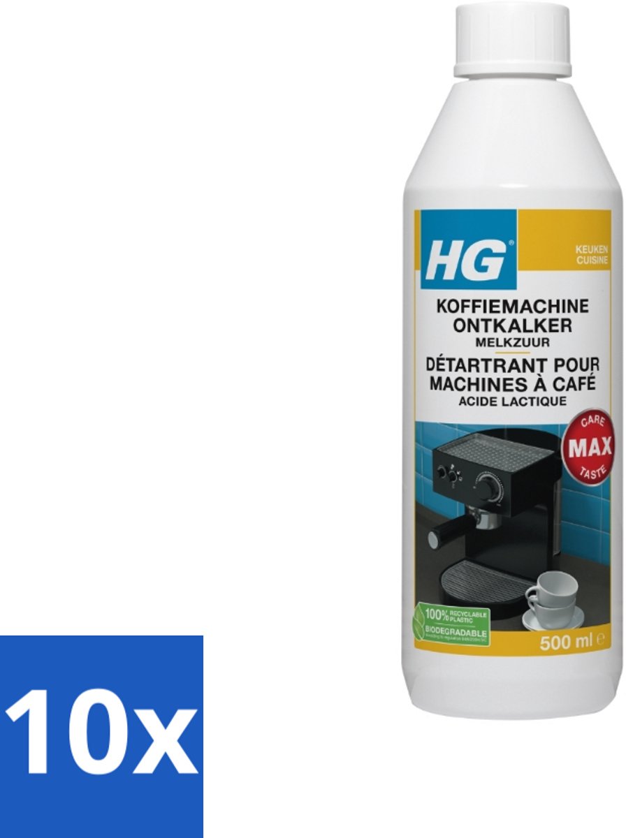 10 x HG Koffiemachine Ontkalker Melkzuur 500 ml - Koffiemachine Ontkalker - Melkzuur Ontkalker - Espresso Machine Ontkalker - Padkoffiemachine Ontkalker - Kalkverwijdering