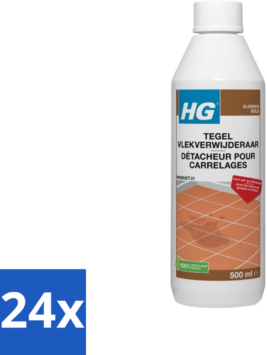 24 x HG - Vloeren - Tegel Vlekverwijderaar - Voor Vet & Olievlekken - 500 ml - Tegelreiniging - Vlekkenverwijderaar - Vetvlekken - Olievlekken - Vloervlekken