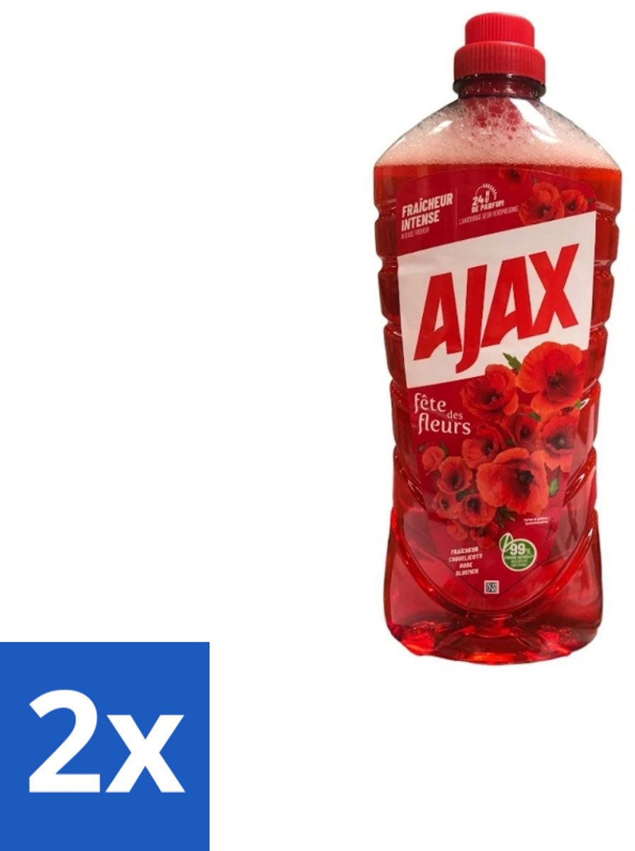 Ajax – Allesreiniger – Rode Bloemen – 1,25 L - Voordeelverpakking - 2 stuks