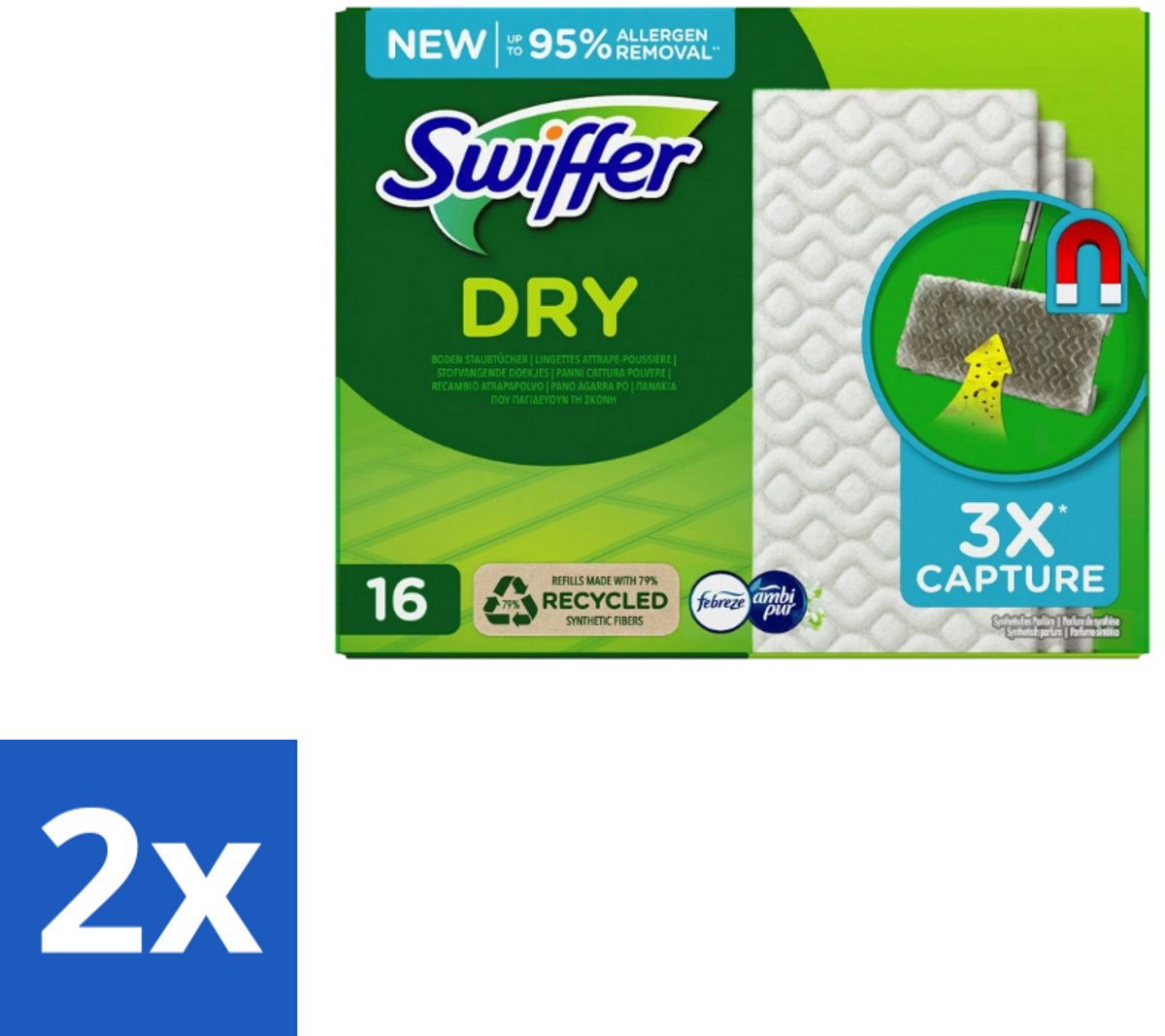 Swiffer – Vloerdoekjes – Dry Navullingen – 16 doekjes - Voordeelverpakking - 2 stuks