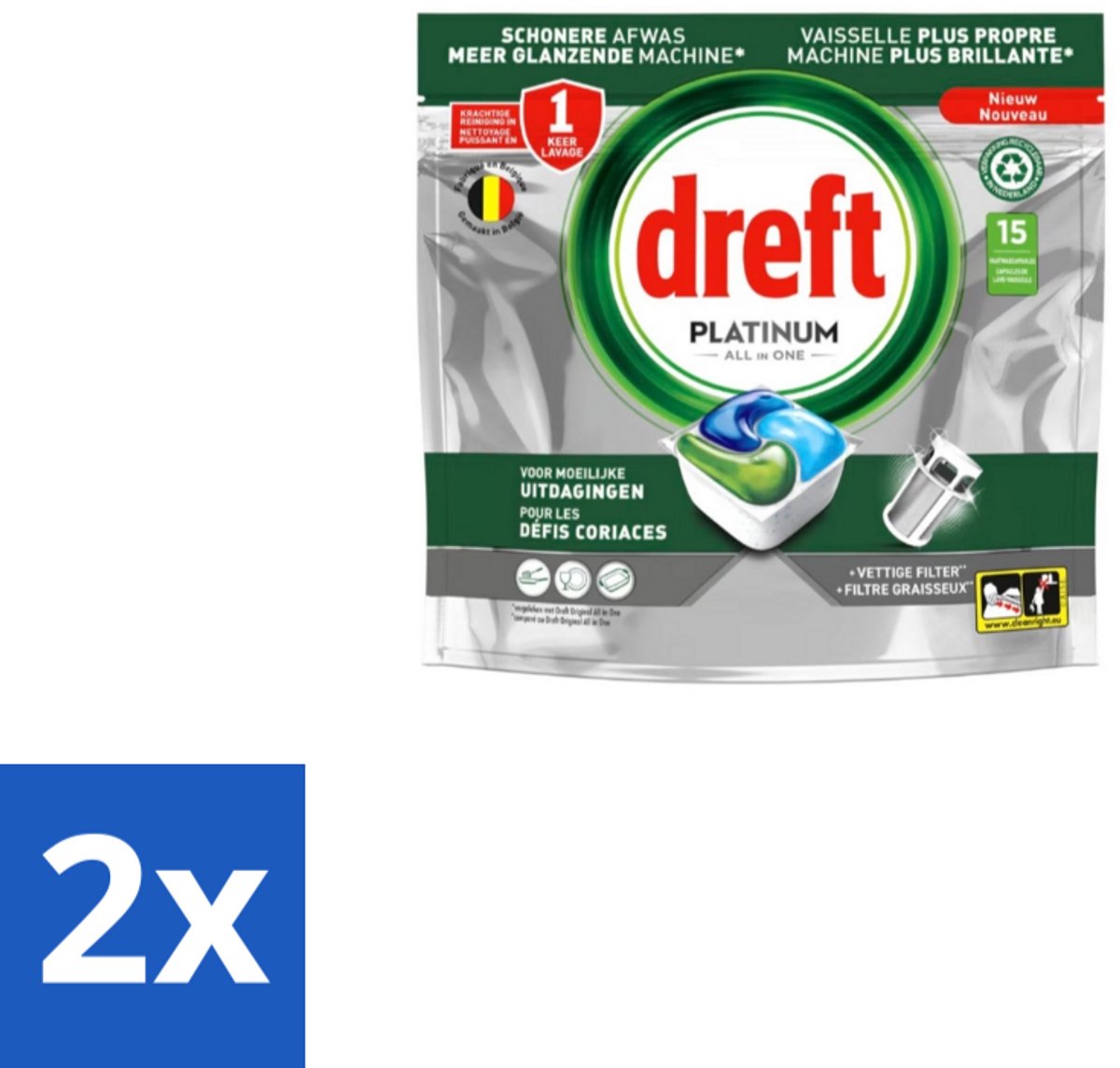 Dreft – Vaatwascapsules – Platinum All-in-One – 15 Capsules - Voordeelverpakking - 2 stuks