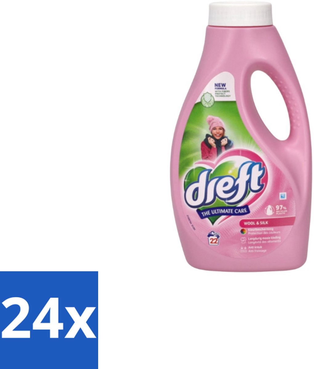 Dreft – Vloeibaar Wasmiddel – Wol & Zijde – 22 Wasbeurten - Voordeelverpakking - 24 stuks