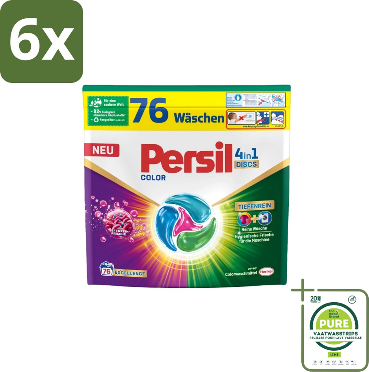 Persil – Wasmiddel Discs 4-in-1 – Color - 76 Capsules - Voordeelverpakking - 6 stuks - Wasmiddel - Kleuren beschermen