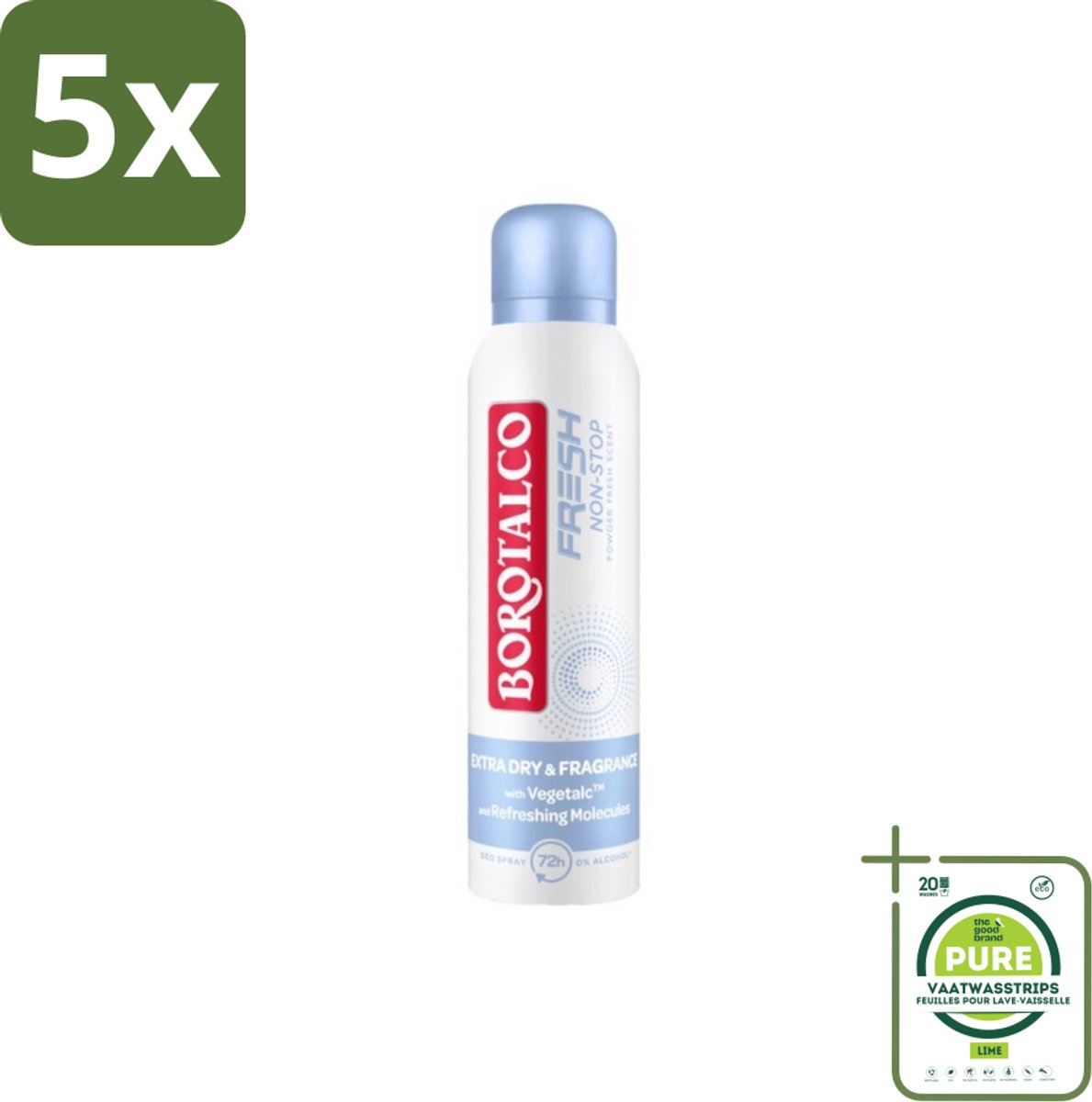 5 x Borotalco – Deodorant Spray – Fresh Non-Stop – 150 ml - Grootverpakking - Frisheid - Zweetbestendig - Menthol - Koel Gevoel - Deodorant Spray