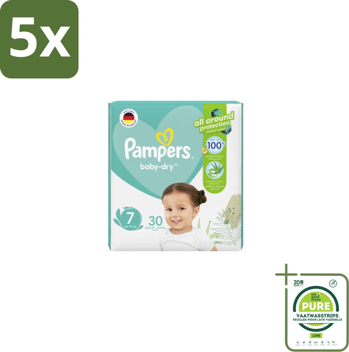 5 x Pampers – Luiers – Active Baby Dry Maat 7 – 30 Luiers - Grootverpakking - Luiers Voor Baby - Droge Luiers - Comfortabele Luiers - Langdurige Droogheid - Huidbescherming