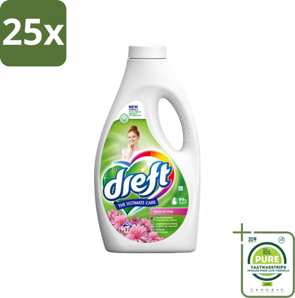 25 x Dreft Vloeibaar Wasmiddel Touch of Pink 32 Wasbeurten 1,4 liter - Grootverpakking - Wasmiddel - Vloeibaar Wasmiddel - Gekleurde Was - Wasverzachter - Kleurbescherming