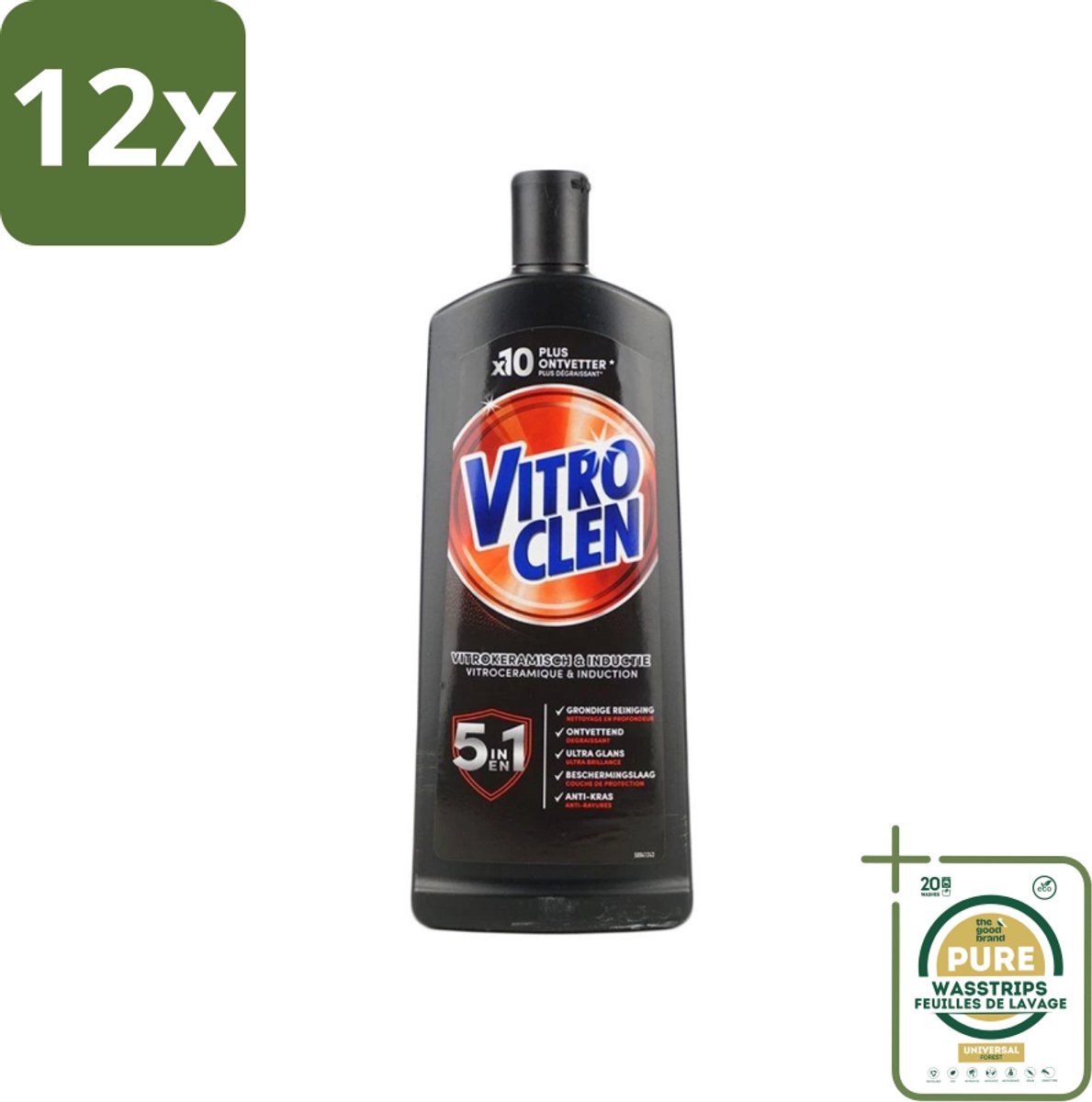 Vitroclen - Kookplaatreiniger - Keramisch & Inductie - 5 in 1 - 500 ml - Voordeelverpakking - 12 stuks - Inductie kookplaat schoonmaken - Kookplaat glans