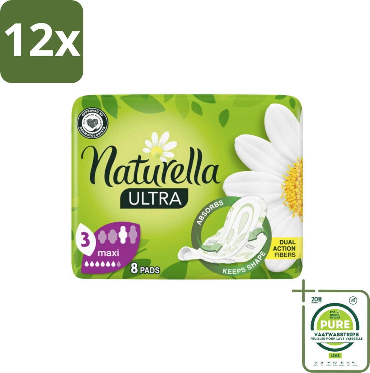 Natur'ella - Ultra - Maandverband - Maxi - 8 Pads - Voordeelverpakking - 12 stuks - Maandverband maxi - Maandverband zware dag