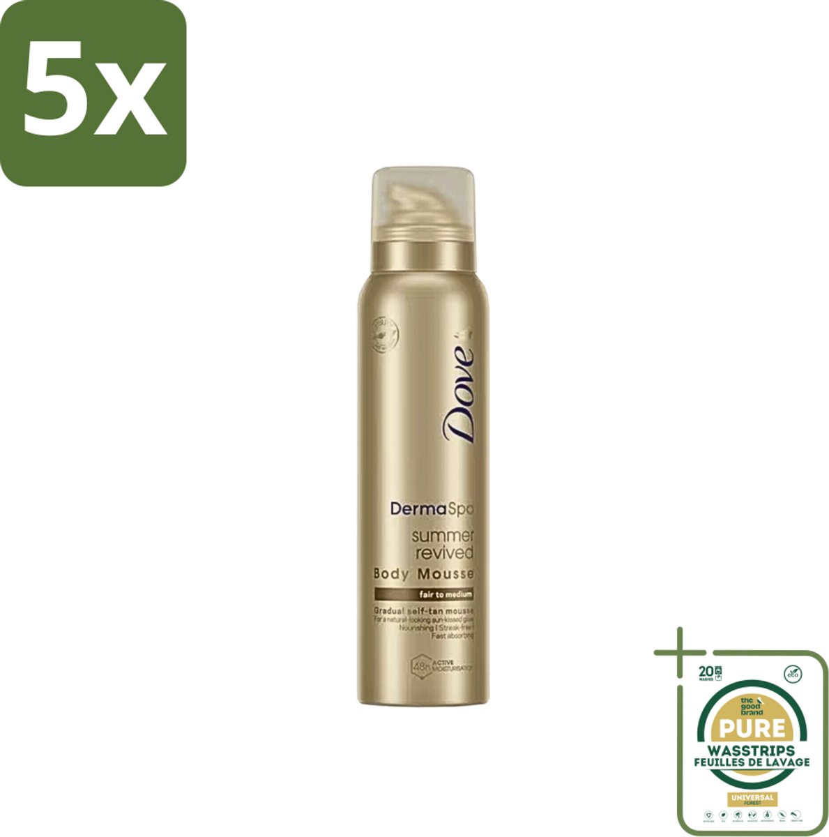 5 x Dove DermaSpa - Zelfbruiner - Tanning Mousse - Medium-Dark - 150 ml - Grootverpakking - Zomerse Kleur - Zonkleur - Natuurlijke Huidkleur - Tanning Mousse - Huidhydratatie