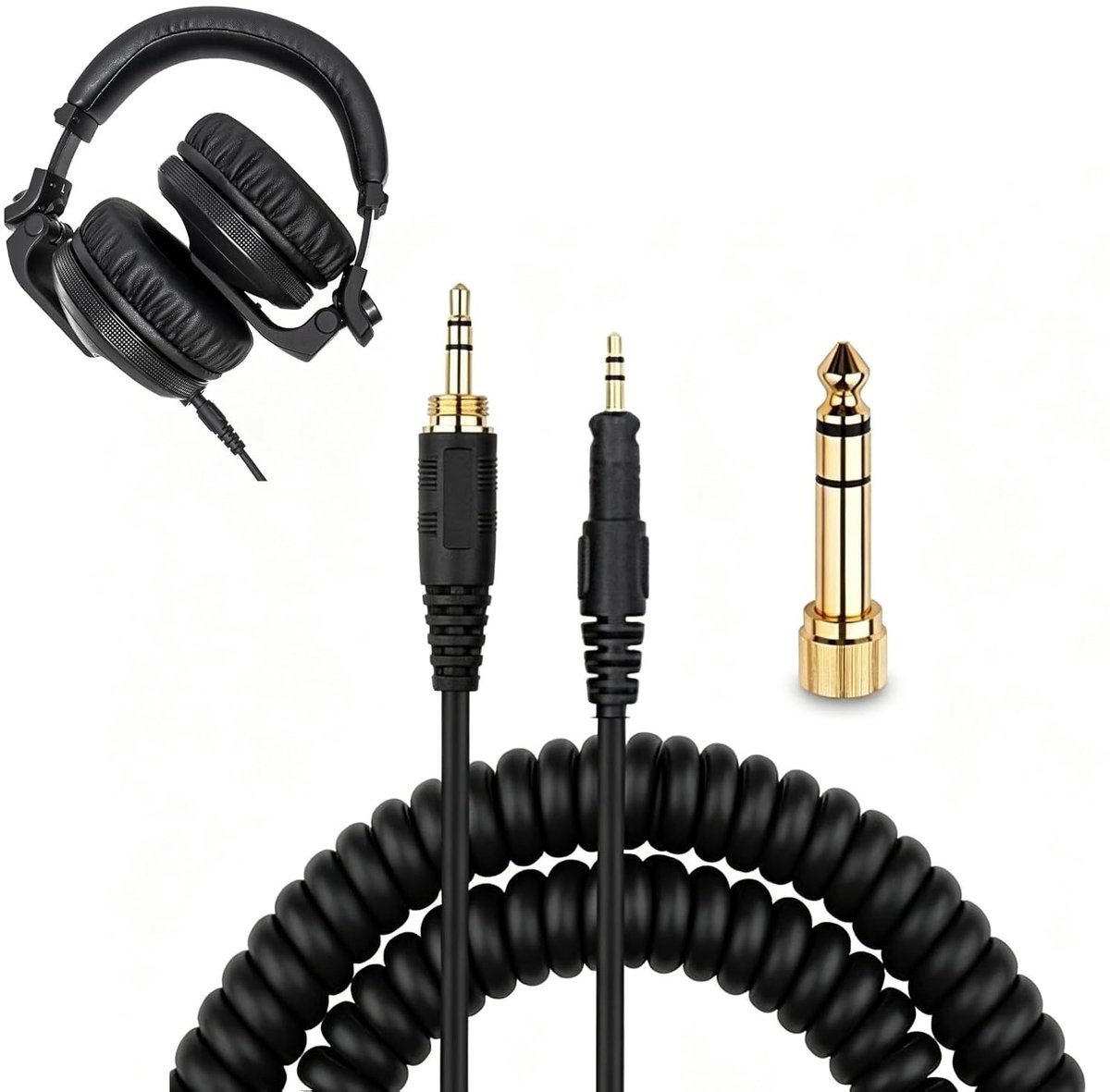 Vervangende Spiralen Audiokabel voor DJ Hoofdtelefoons met 3.5mm Plug en 6.35mm naar 2.5mm Adapter - 2 Meter Retractable Kabel voor Professioneel Gebruik en Geluidskwaliteit