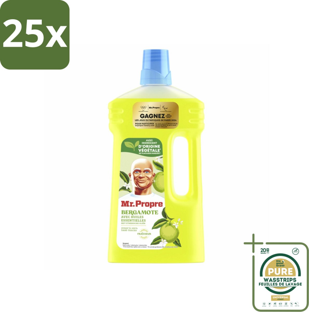 25 x Mr. Propre Allesreiniger Bergamot 1 liter - Grootverpakking - Allesreiniger Bergamot - Reiniging - Glans - Frisse Geur - Natuurlijke Reiniger