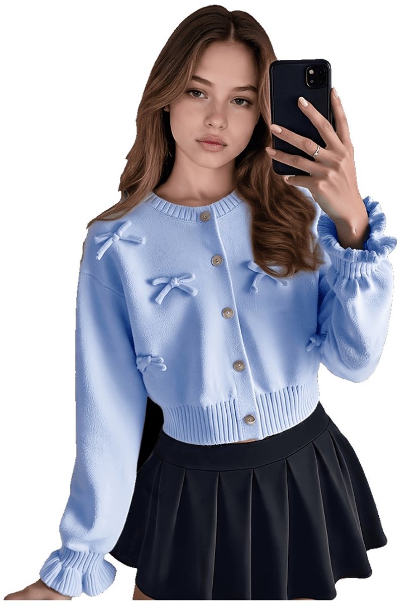 Currero Cardigan Meisjes Vest Meisje Met Knopen Kinderen Warm Gebreid Vest Long Lichtblauw 11 Jaar