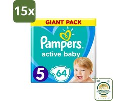 15 x Pampers - Active Baby - Luiers - Maat 5 (11-16 kg) - Zachte Pasvorm - 64 Luiers - Grootverpakking - Luiers Voor Baby - Droge Huid - Luchtdoorlatende Banen - Absoluut Droge Nacht - Dermatologisch Getest