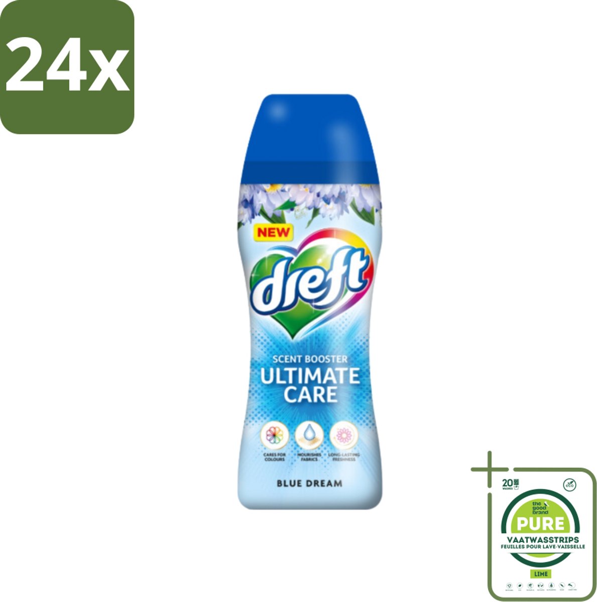Dreft - Ultimate Care - Wasverzachter - Geurbooster - Gekleurde Was - Blauwe Droom - 15 Wasbeurten - Voordeelverpakking - 24 stuks - Wasverzachter - Geur