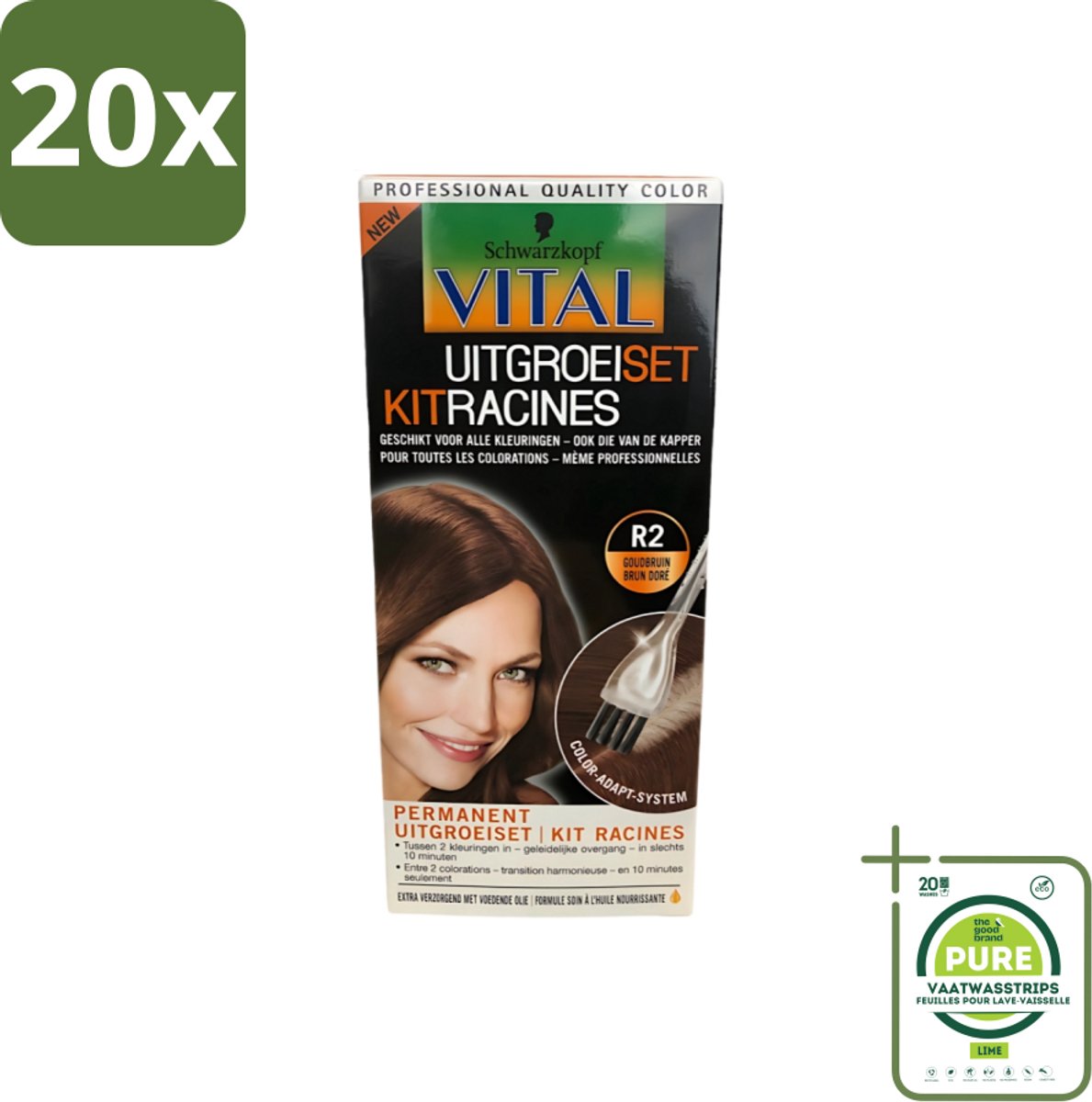 20 x Schwarzkopf Vital - Haarverf - Uitgroeiset - R2 Goudbruin - 60 ml - Grootverpakking - Haarverf - Uitgroeiset - Goudbruin Haar - Haarkleur - Grijze Haren
