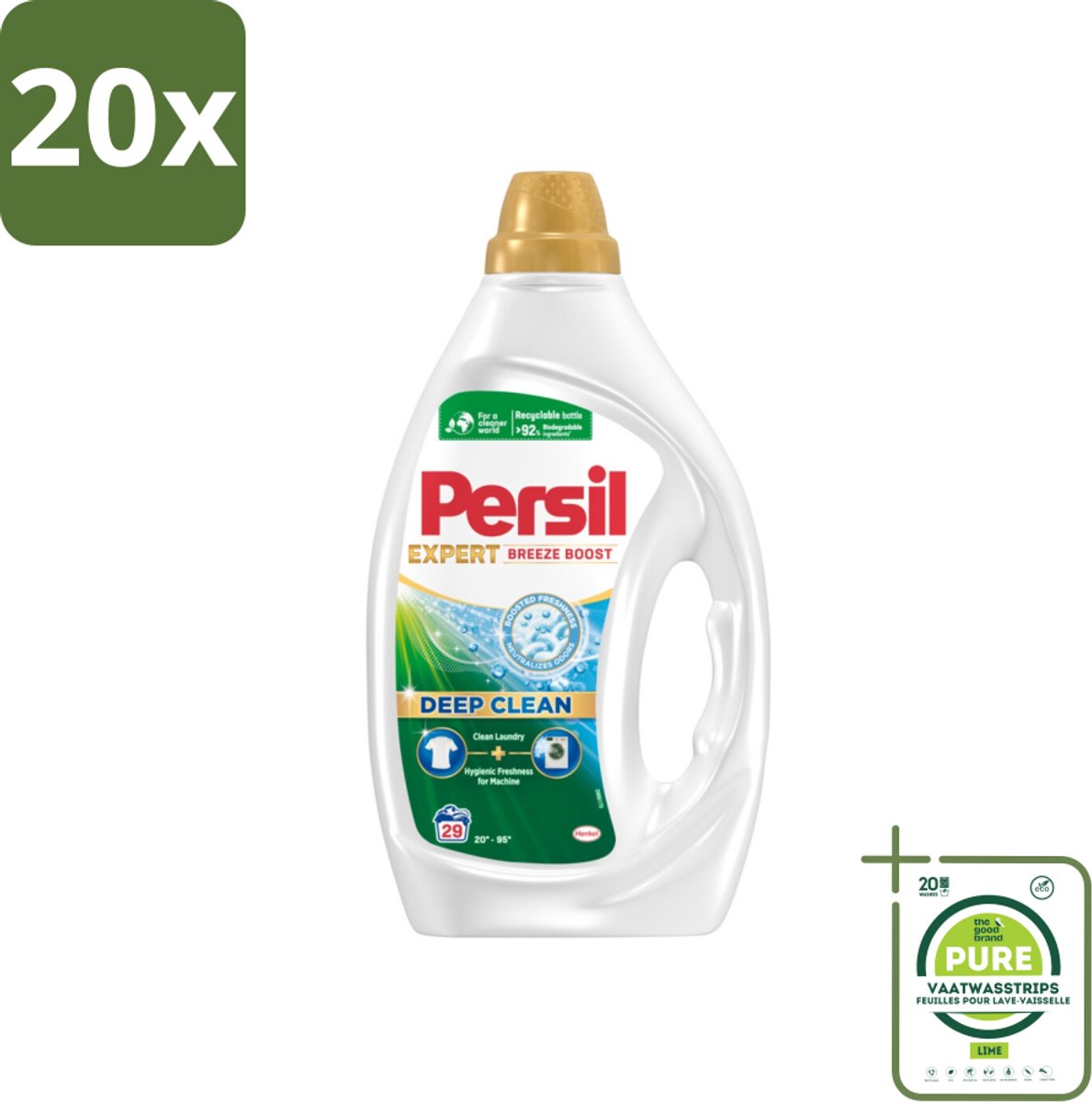 20 x Persil Wasmiddel Gel 29 Wasbeurten Breeze Boost 1,305 liter - Grootverpakking - Wasmiddel - Vloeibaar Wasmiddel - Persil - Vlekken Verwijderen - Wasgoed Reinigen