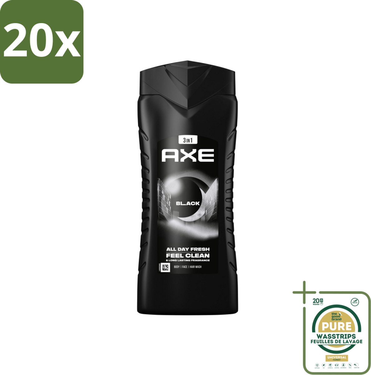 20 x Axe 3-in-1 Douchegel XL Black 400 ml - Grootverpakking - Douchegel - Lichaam - Gezicht - Haar - Frisheid