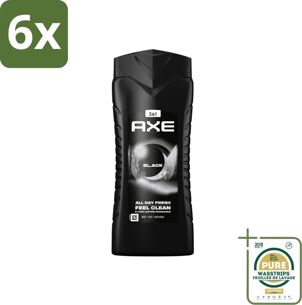 Axe 3-in-1 Douchegel XL Black 400 ml - Voordeelverpakking - 6 stuks - Black - Bevroren peer
