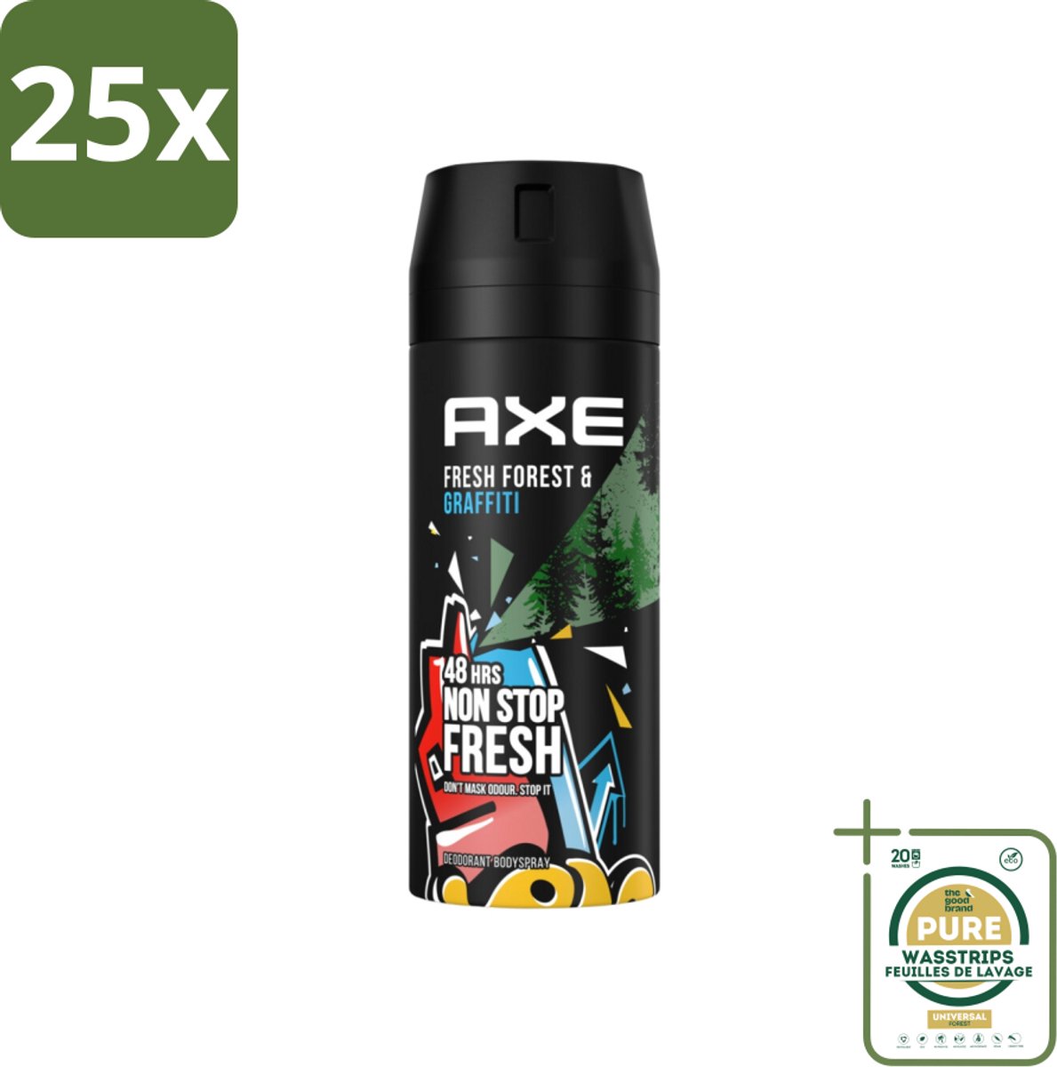 25 x Axe - Deodorant Bodyspray - 48hrs Fresh - Fresh Forest & Graffiti - 150 ml - Grootverpakking - 48 Uur Bescherming - Deodorant Sprayer - Frisheid - Geur - Zweet