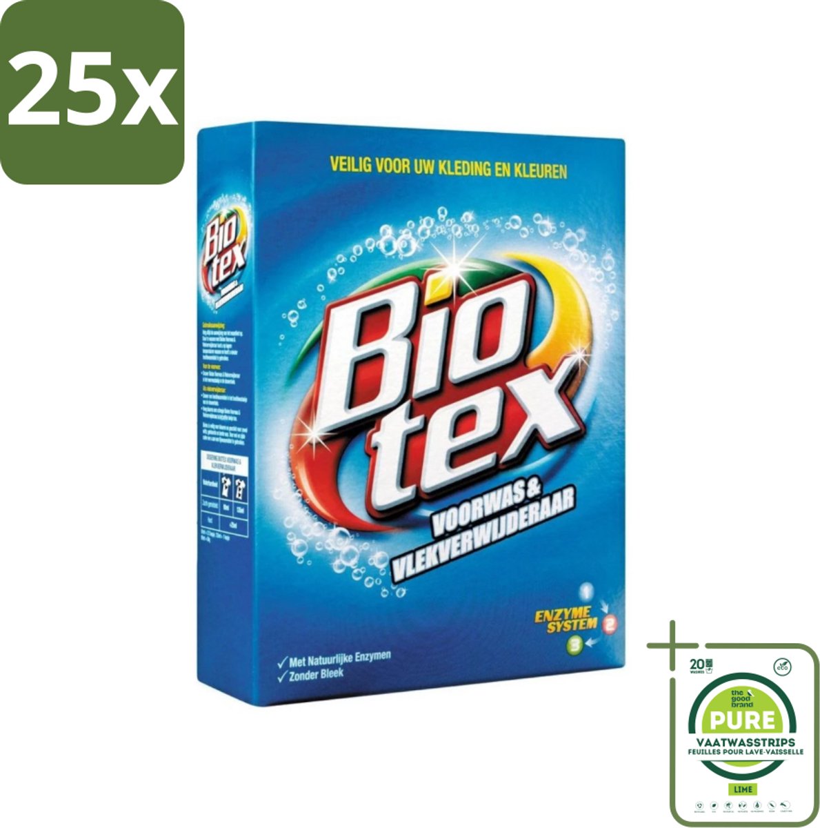 25 x Biotex - Voorwas & Waskrachtversterker - Waspoeder - Witte en Gekleurde Was - 80 Wasbeurten - Grootverpakking - Waspoeder - Wasversterker - Vlekkenverwijderaar - Biotex - Voorwas
