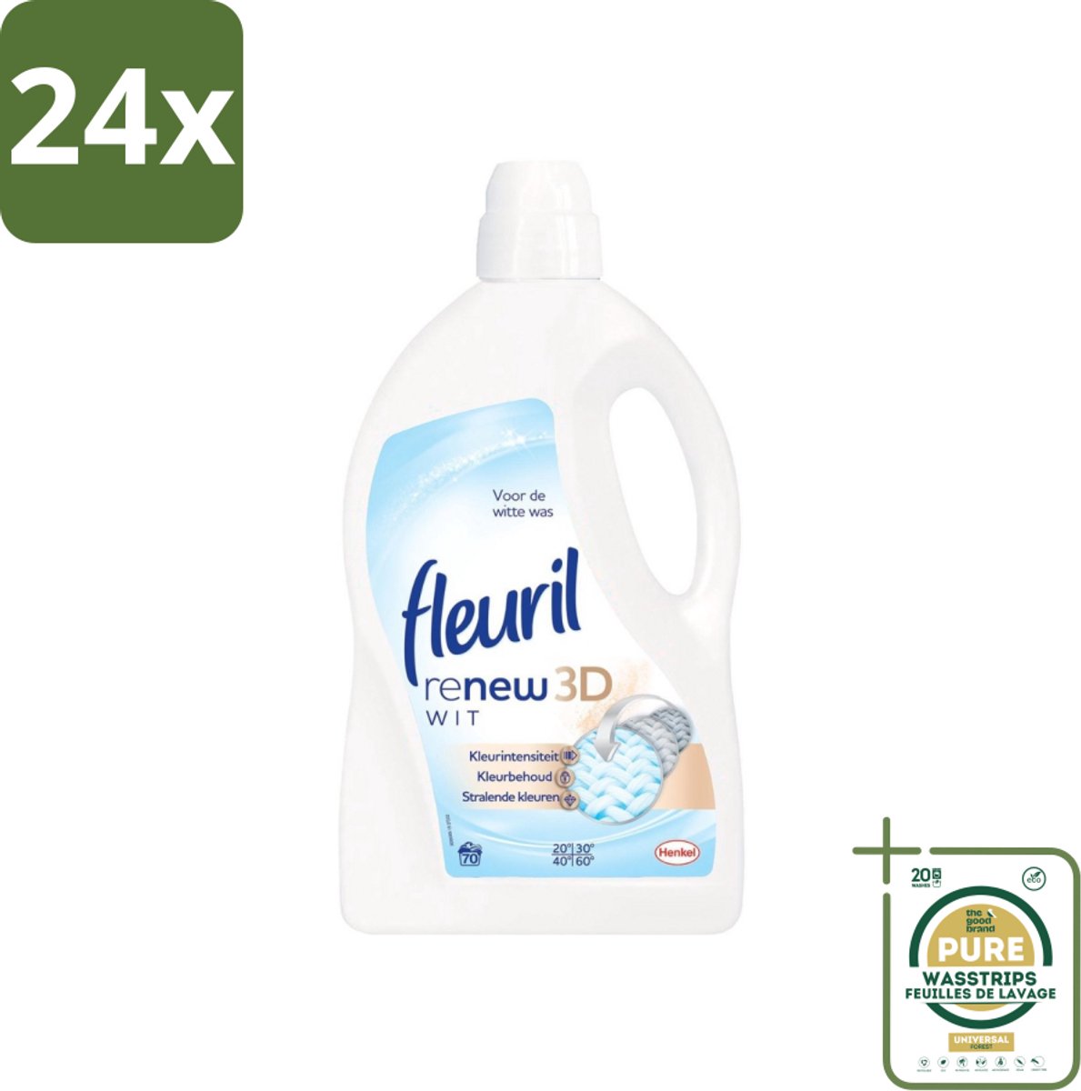 Fleuril - Renew 3D - Vloeibaar Wasmiddel - Witte Was - 70 Wasbeurten - Voordeelverpakking - 24 stuks - Witte was - Wasbeurten