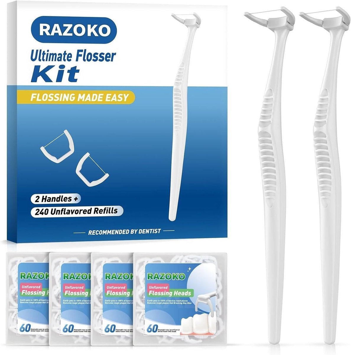 Waterflosser - 2 Handgrepen en 180 Navullingen - Extra Sterke Tandzijde - Complete Set voor Tandenreinigen