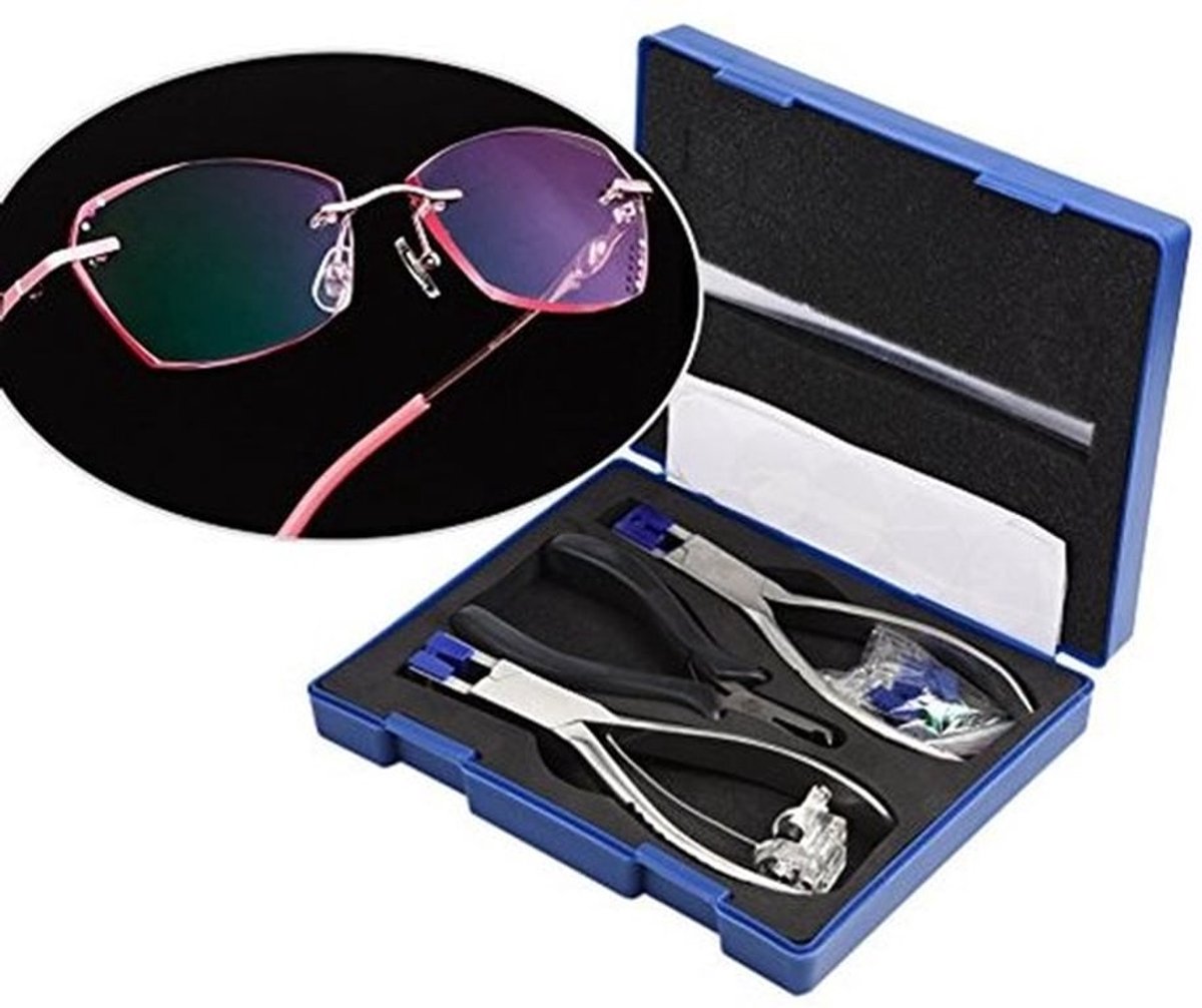 Brilmontage Professionele Reparatieset - Handgereedschap - Multifunctioneel - Roestvrij Staal - Draagbaar - Inclusief Positioneringsplaat - Brillenreparatieset