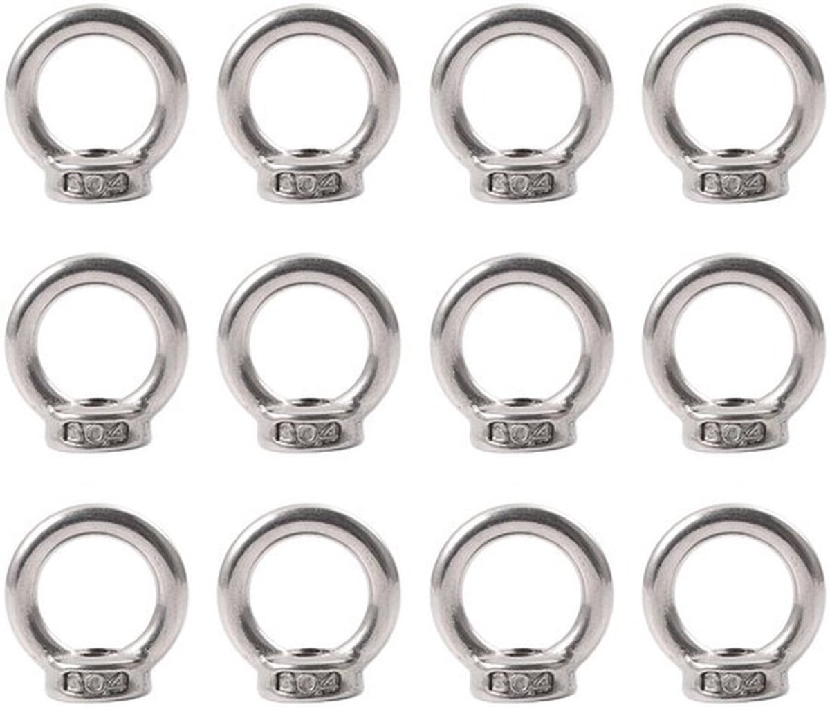 Ringmoeren M6 - 12 Stuks - Roestvrij Staal 304 - Oogmoeren - Ringschroeven - Bevestigen van Ornamenten