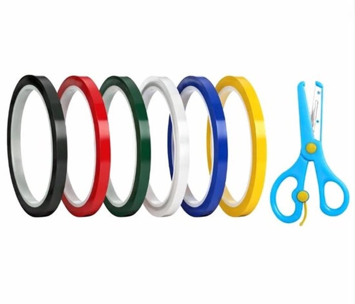 Plakband Set 6 Rollen - Isolatietape 5 mm x 66 m - PET-Tape voor Kantoor - Doe-het-zelf - Modelbouw - Inclusief Schaar