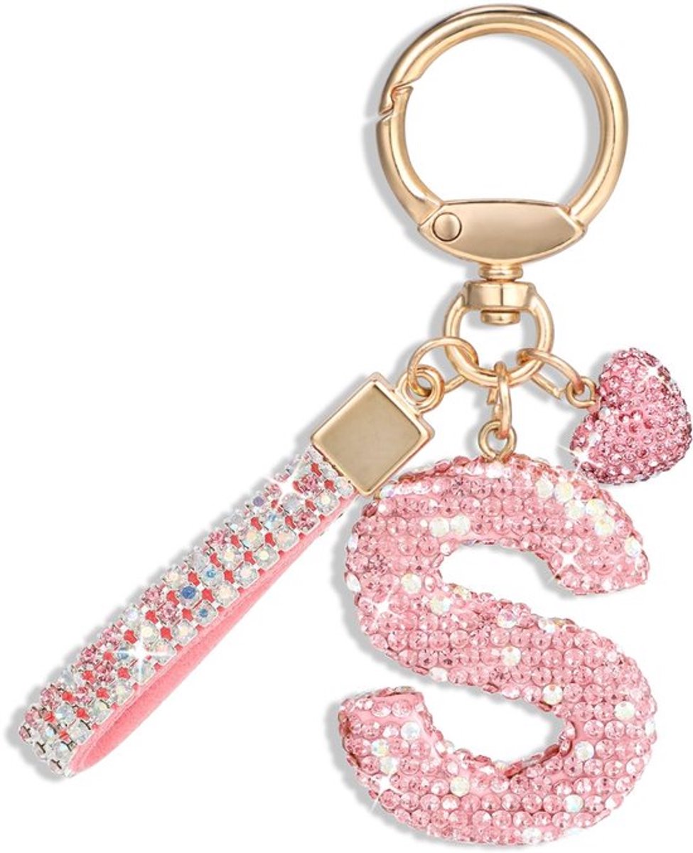 - Sleutelhanger - Persoonlijke eerste letter - Schitterend ontwerp - Roze - Bling sleutelhanger - Perfect voor handtas en rugzak - Mooi cad...