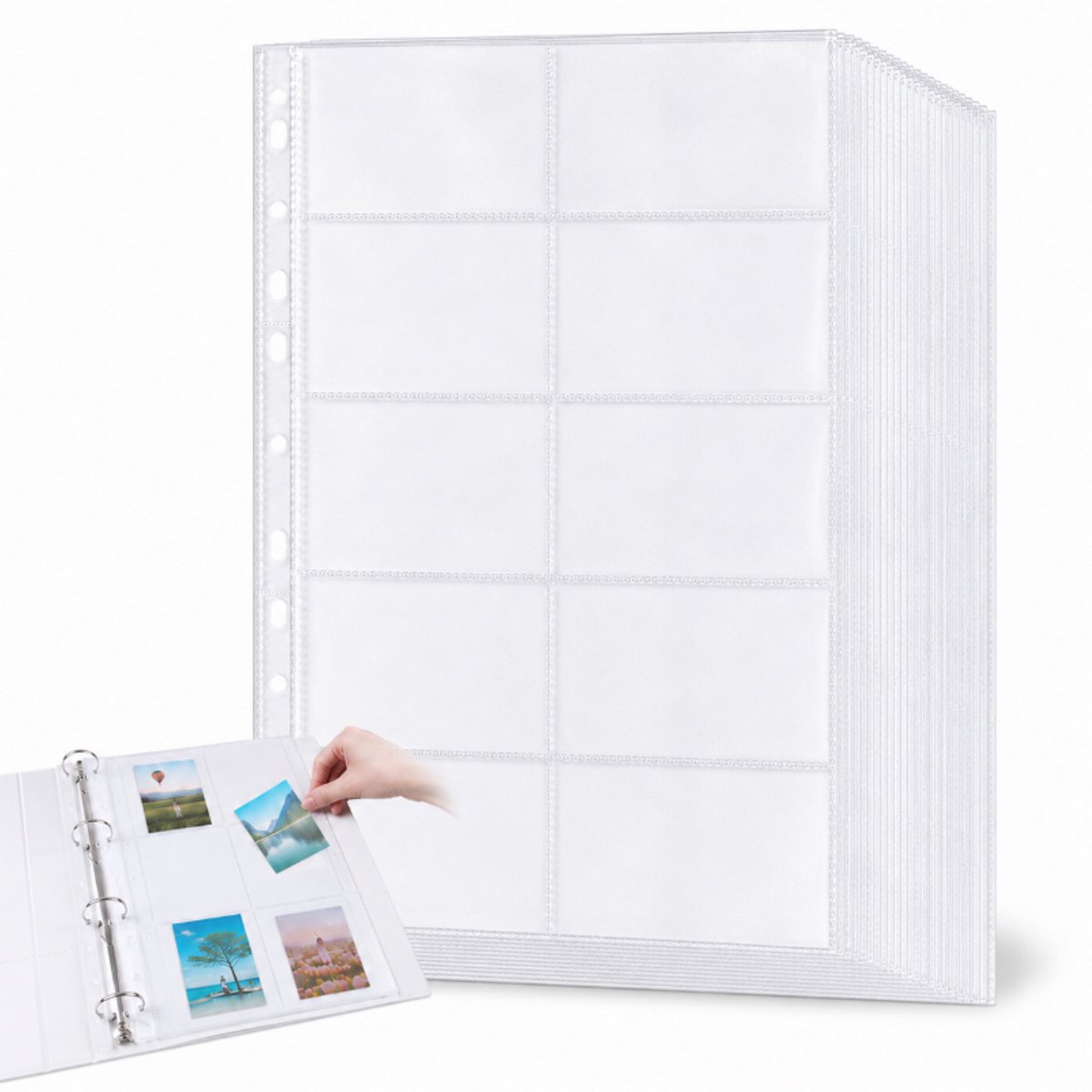 Fotohoezen - A4 TransparantFotobladen - TweeVak -Foto Insteekhoesjes -50 Stuks - voor 2/3/4 ringbanden - Zakformaat 6.2x 9.5cm