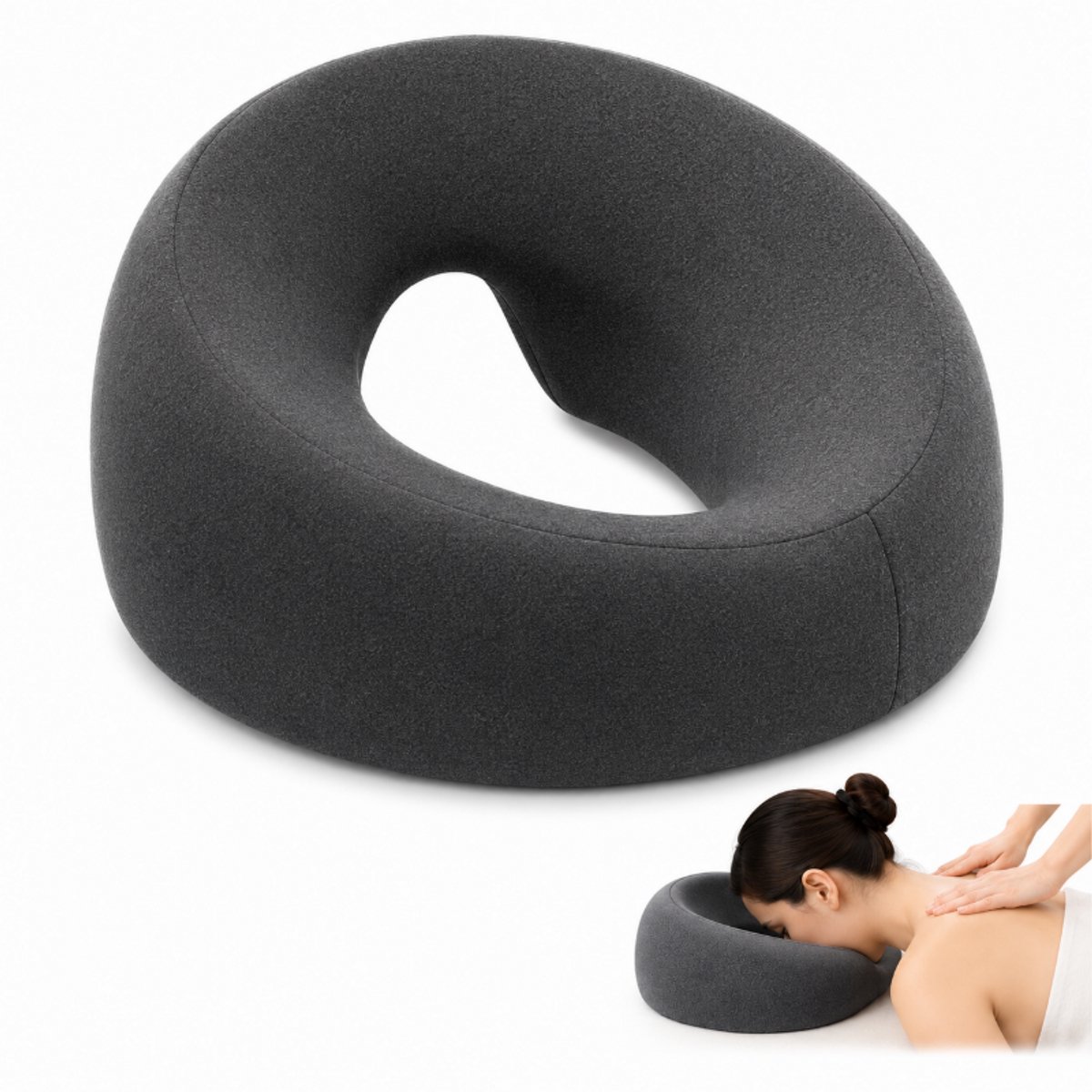 Gezichtskussen Voor Massage - Massagekussen - Traagschuim Gezichtskussen - Hoofdsteun - Kussen Met Gat - U-Vormig Dutje - Hoofdsteun Massagetafel - Massagekussen Voor Kind En Volwassenen - Voor Schoonheidsbehandelingen - Donkergrijs