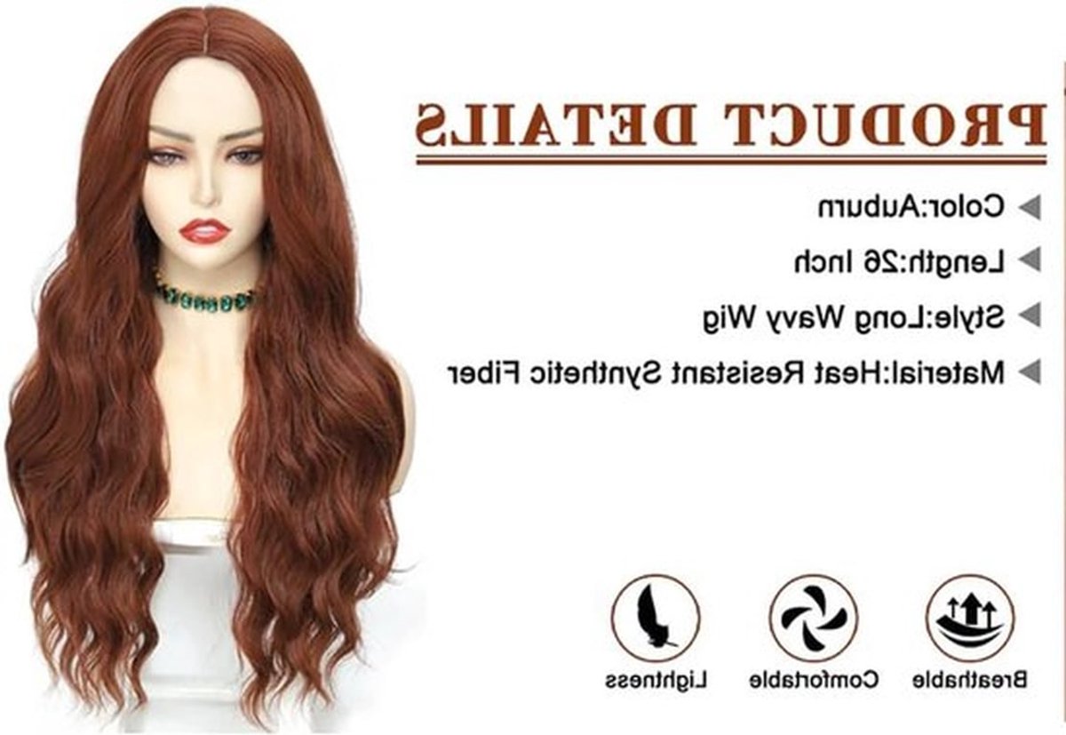 Dames Lang Krullend Golvend Synthetisch Haar Perucque in Koper Rood voor Cosplay en Feestjes