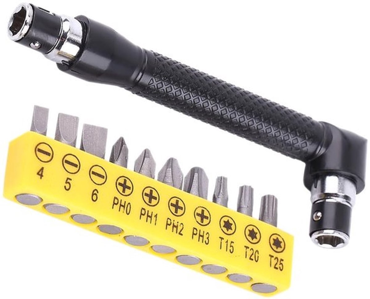 Ratelmoersleutel - 1/4 Inch Hex - L-vorm - 10 Schroevendraaiers - Hoogwaardig Materiaal - Comfortabele Handgreep - Schroevendraaier