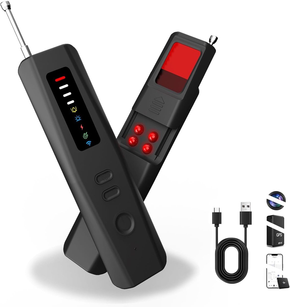 Verborgen camera detector - Zwart - 1000mAh batterij - 6-in-1 RF, GPS, IR en magnetische veld detector - Privacybescherming