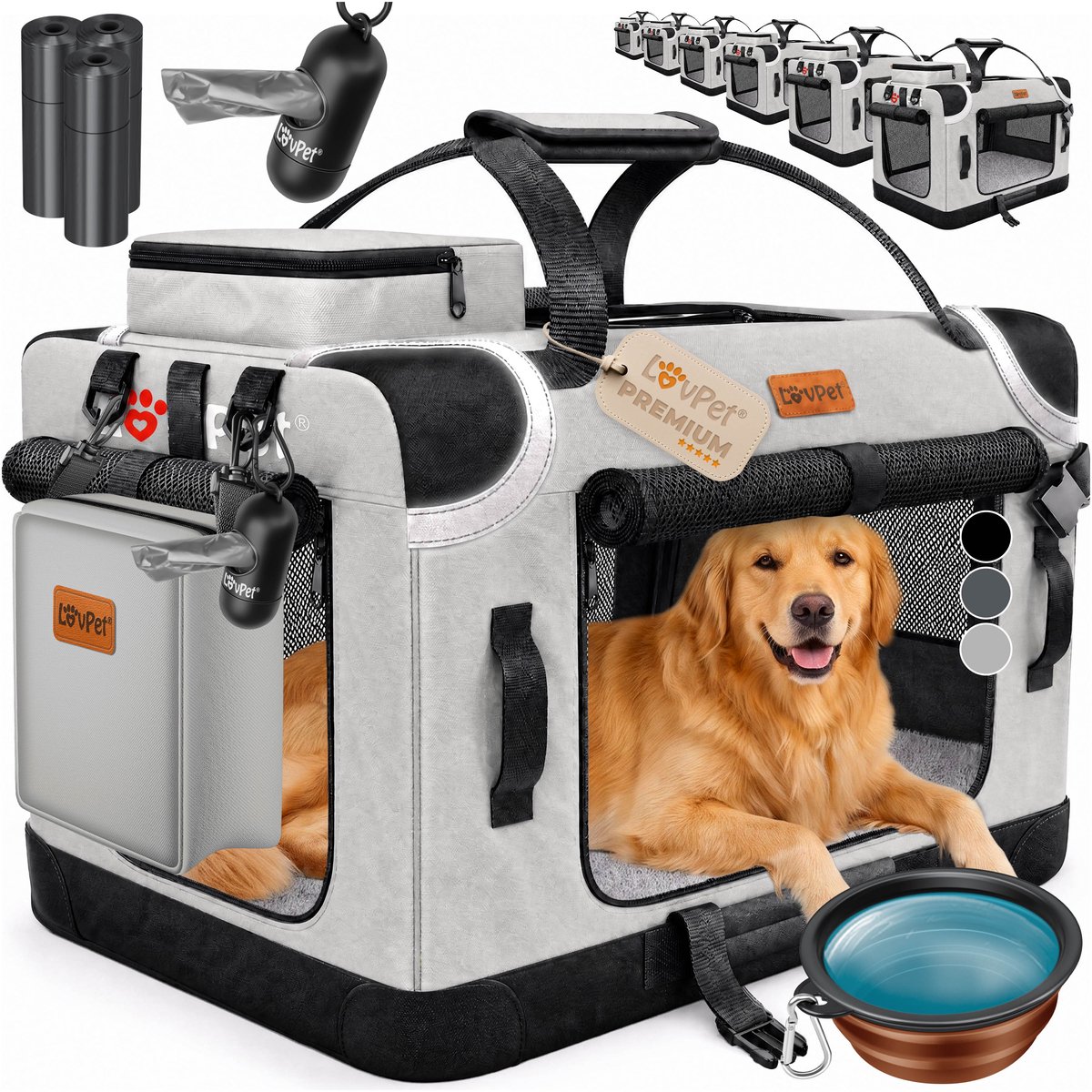 LOVPET® reisBench Hondenbench hondenbox honden transportbox opvouwbaar incl. transportzak hondenbak transportbox voor huisdieren, honden en katten transportbox - L, Lichtgrijs