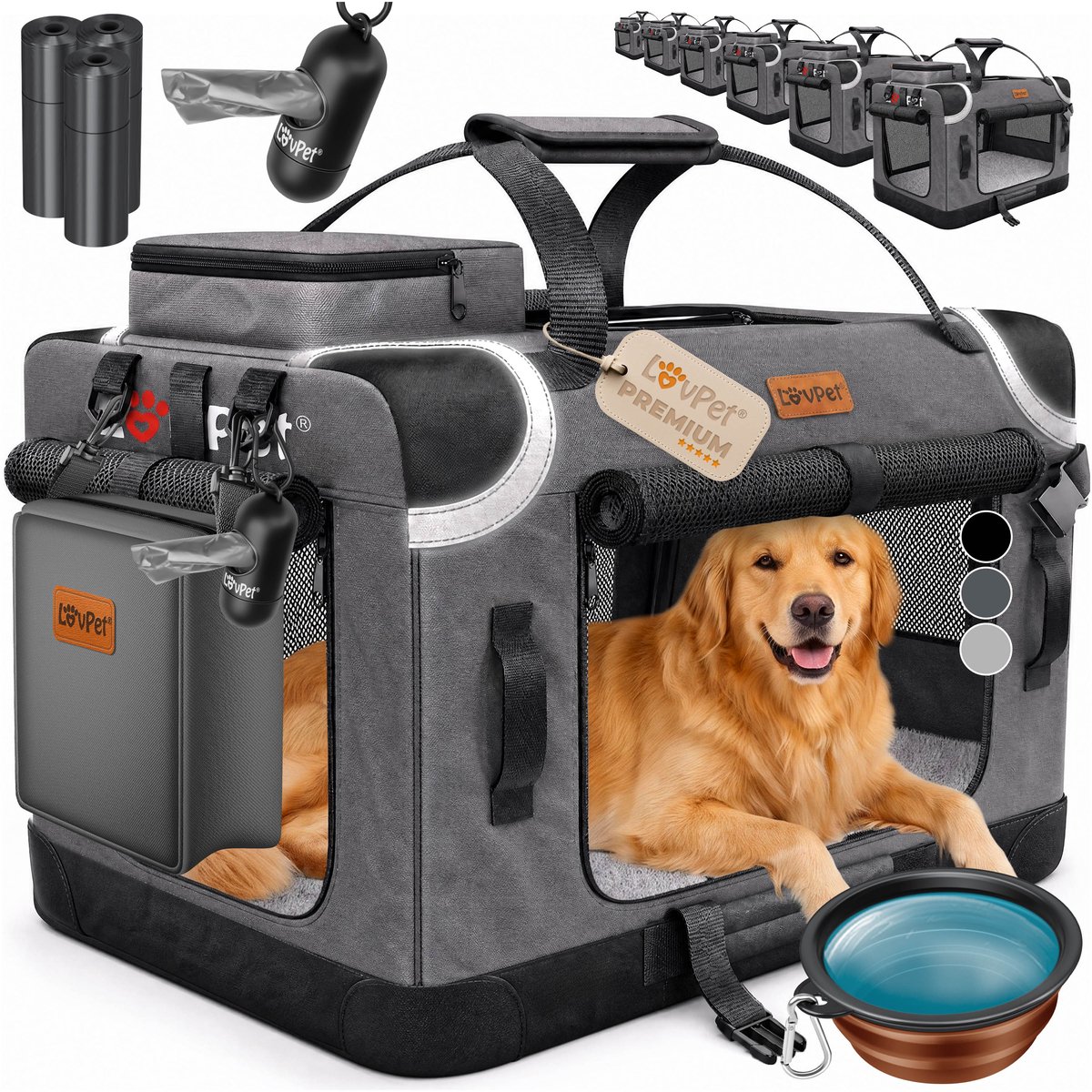 LOVPET® reisBench Hondenbench hondenbox honden transportbox opvouwbaar incl. transportzak hondenbak transportbox voor huisdieren, honden en katten transportbox - XL, Antraciet