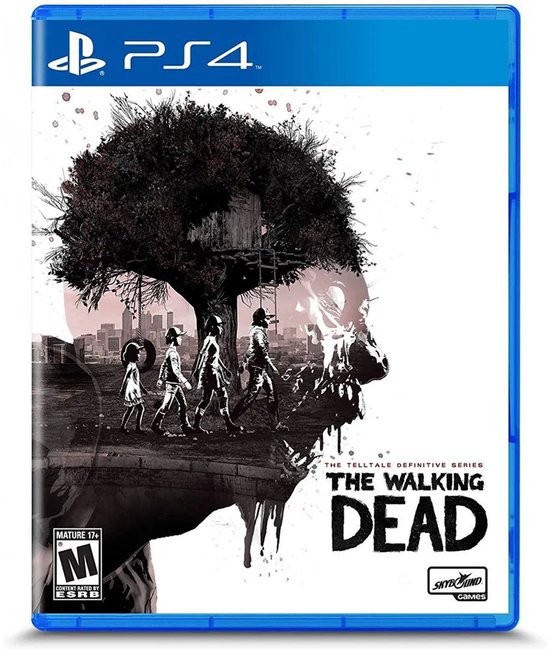 PlayStation 4 speldoosje van 'The Walking Dead: The Telltale Definitive Series' met een boom die een gezicht vormt.
